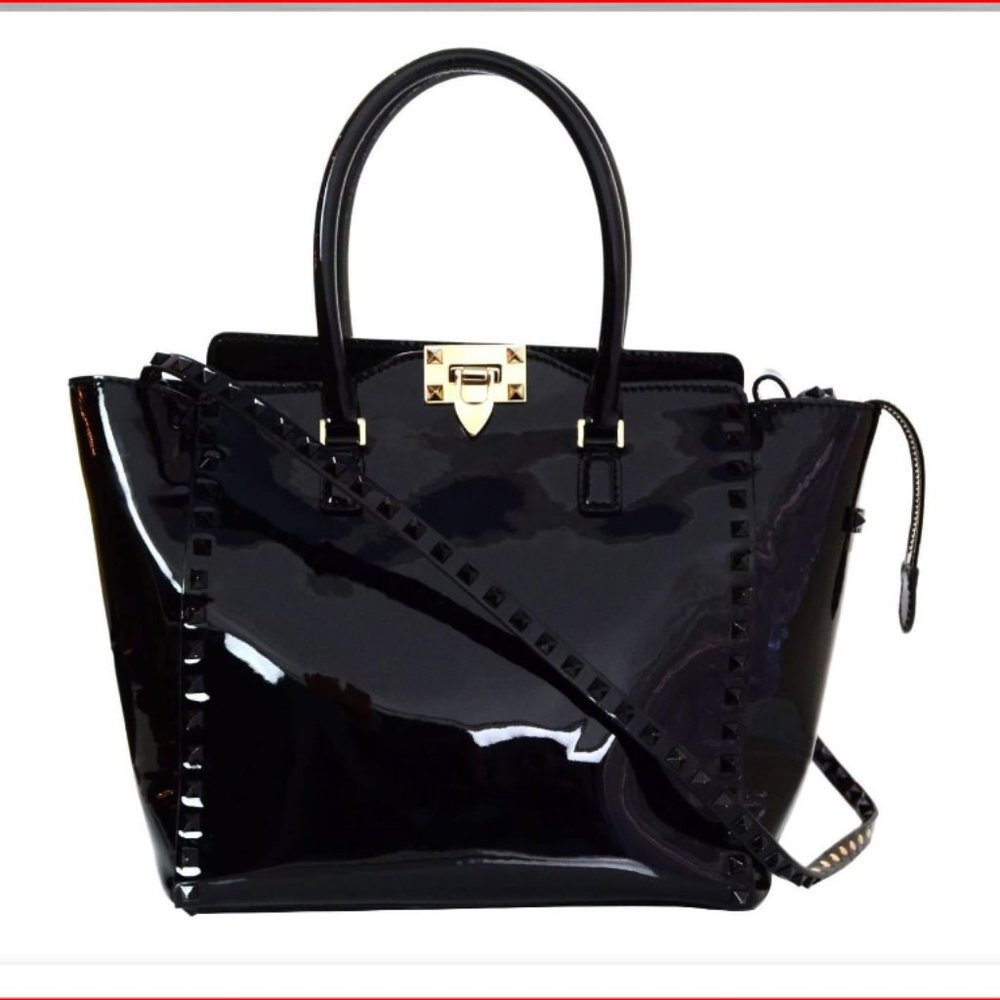 VALENTINO Patent Leather Rockstud Handle Bag